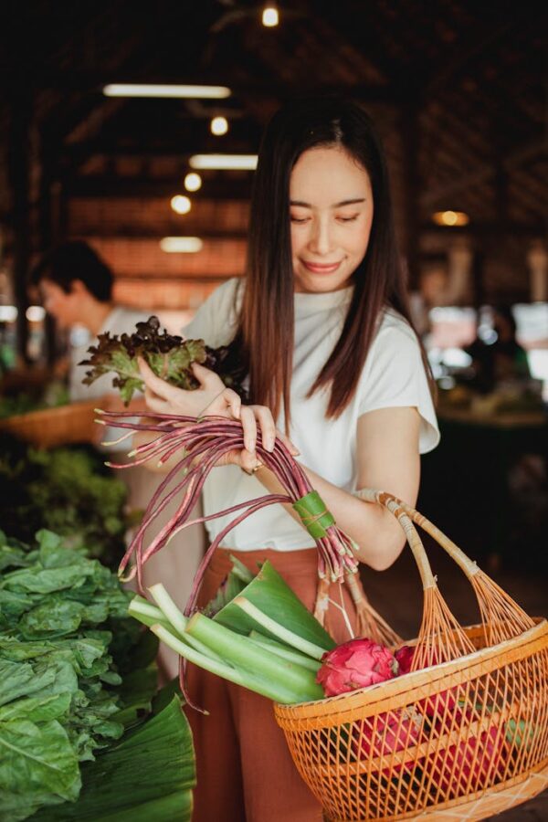 Woman Carrying Wicker Basket